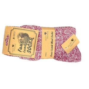 Heat Trendz Faux Lamb Wool Blend Socks 2 Pairs (Reddish Pink & White)